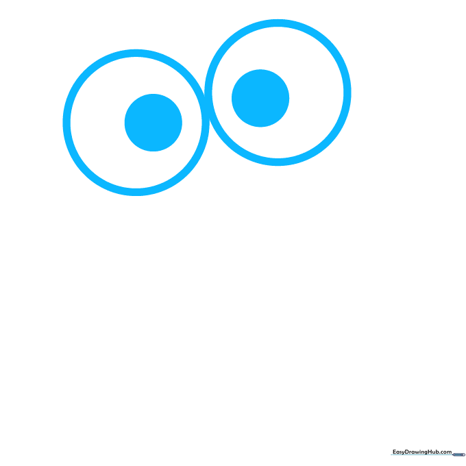 Two large circles with smaller shaded pupils representing Keroppi's eyes on a white background.