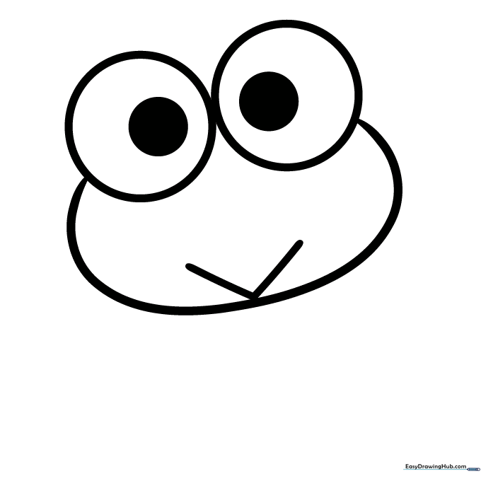 Outline of Keroppi's head shape with a small V-shaped mouth added below the eyes.