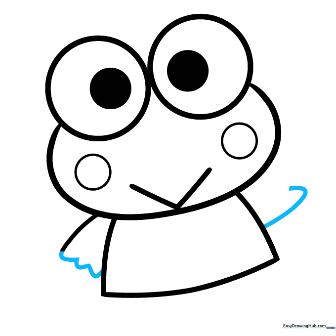 Keroppi with both arms defined by wavy lines representing his fingers.