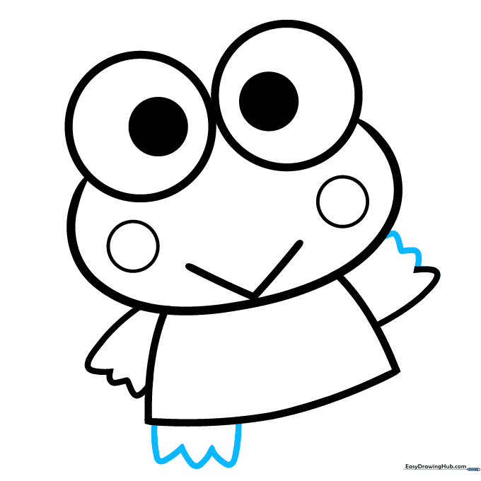 Keroppi's first foot drawn with a zigzag line at the base of his body.