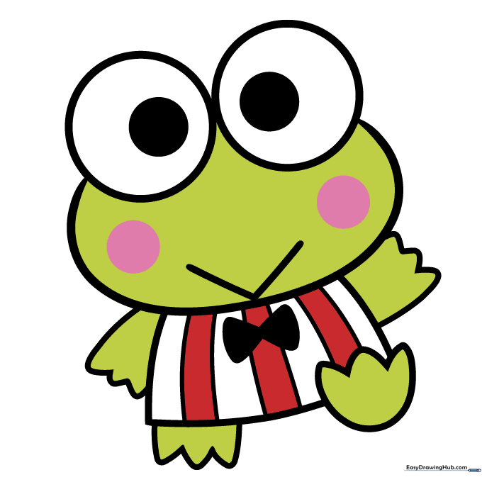 Fully colored Keroppi character with green skin, pink cheeks, and a red and white striped shirt.