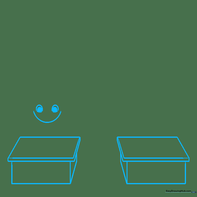 Pencil sketch showing two rectangular desks and the outline of a student's face using a U-shape.