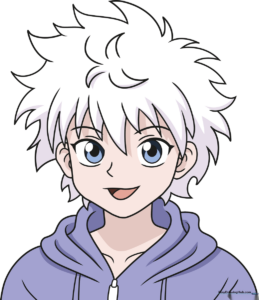 Finished, vibrant colored drawing of Killua Zoldyck from Hunter x Hunter.