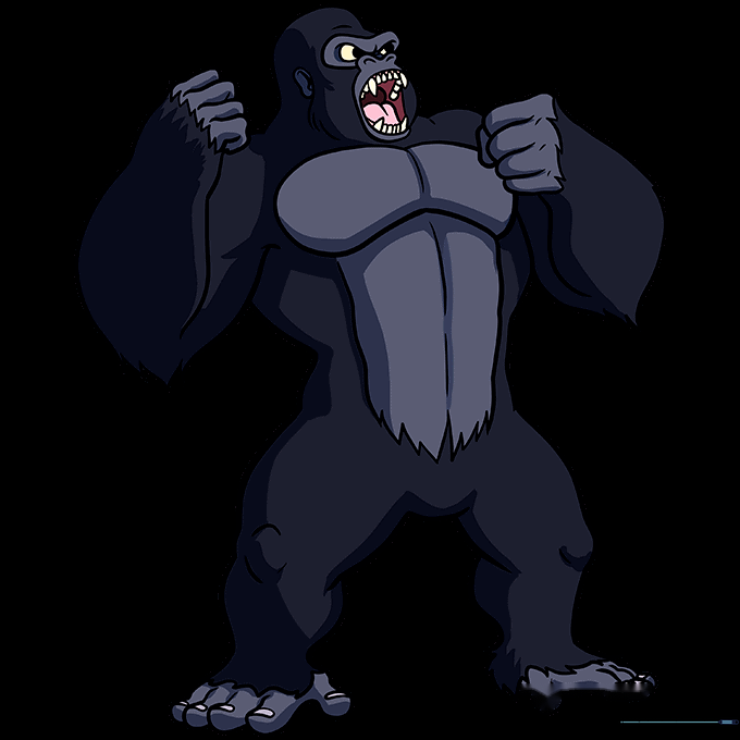 The completed King Kong drawing, fully colored with black and grey tones.
