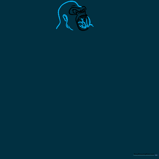 Drawing the outer contour of King Kong's head, ear, and neck fur.