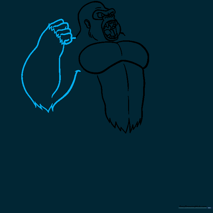Drawing King Kong's powerful arm and curled hand with fur detailing.
