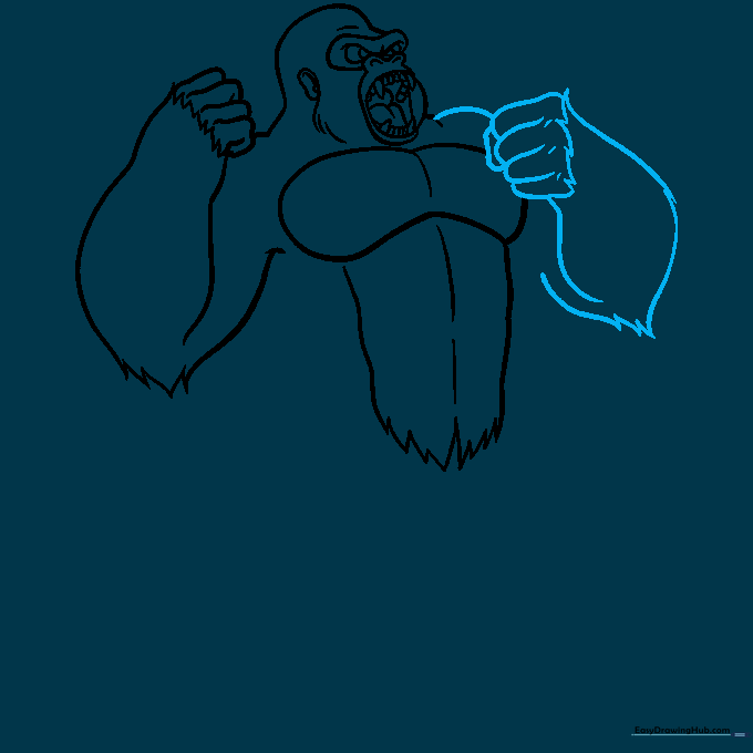 Adding the second arm to the King Kong sketch to complete the upper body.