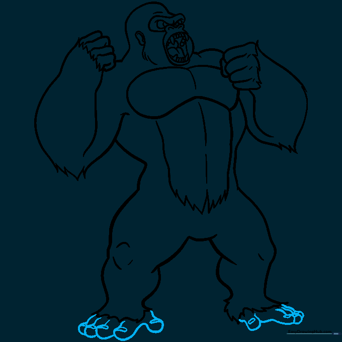 Finalizing the feet and toenails of the King Kong drawing.