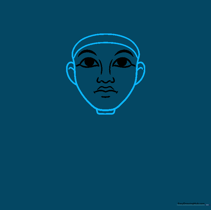Outline of the pharaoh's face shape with ears and the base of the ceremonial beard.