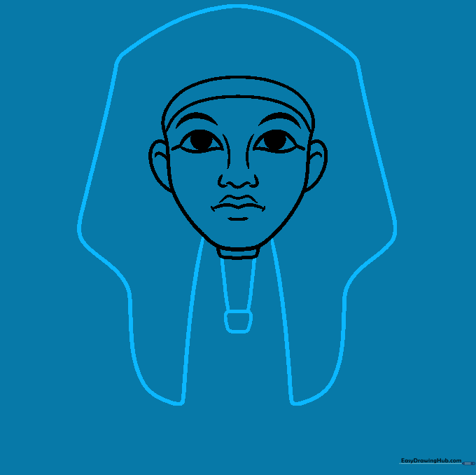 Drawing the pharaoh's striped headcloth and the traditional rectangular false beard.
