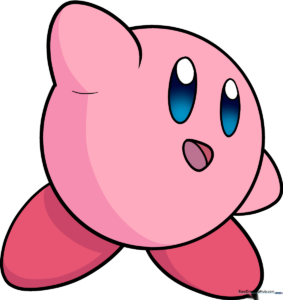 A finished, colorful drawing of Kirby, the iconic video game character.