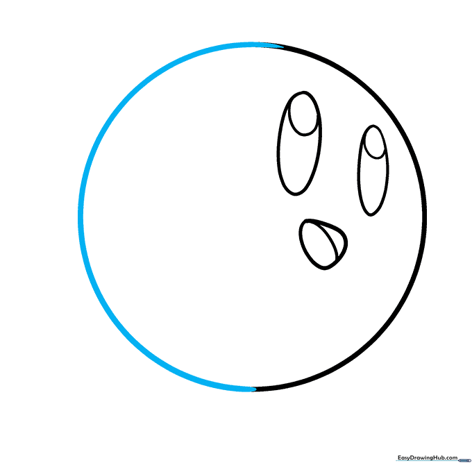 The full circular outline of Kirby's body is now complete, enclosing the facial features.