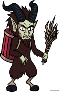 Full-body colored drawing of Krampus, the mythical holiday creature.