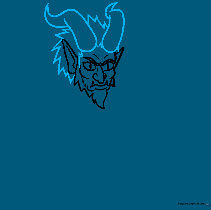 Krampus sketch featuring large, curling horns and shaggy hair texture.