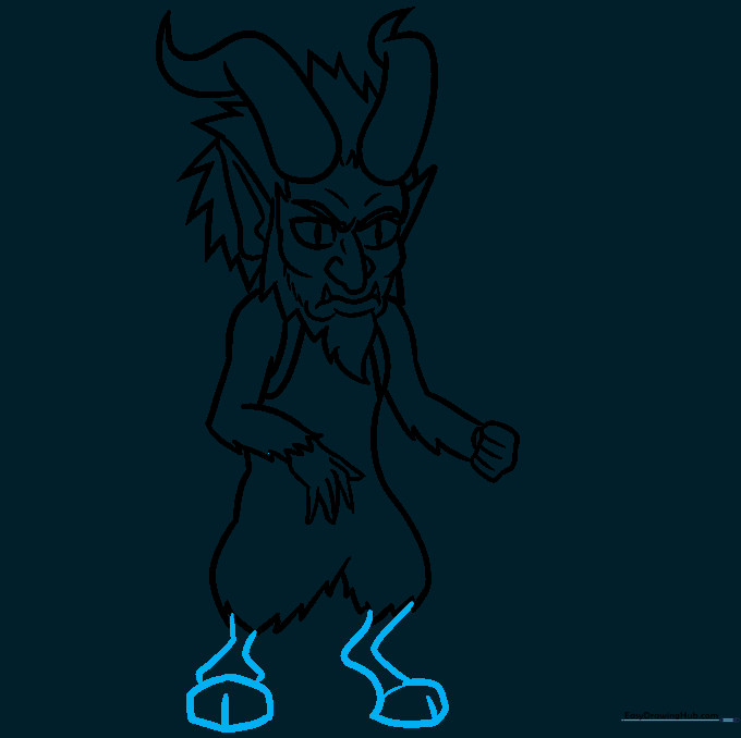 Sketch of Krampus's goat-like legs and cloven hooves.