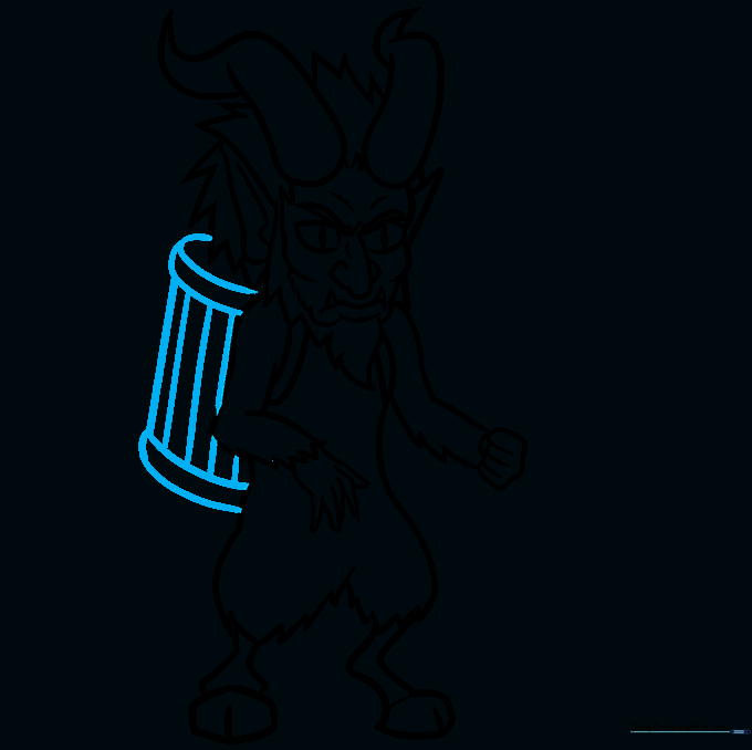 Sketch of a barrel-shaped sack carried by Krampus.