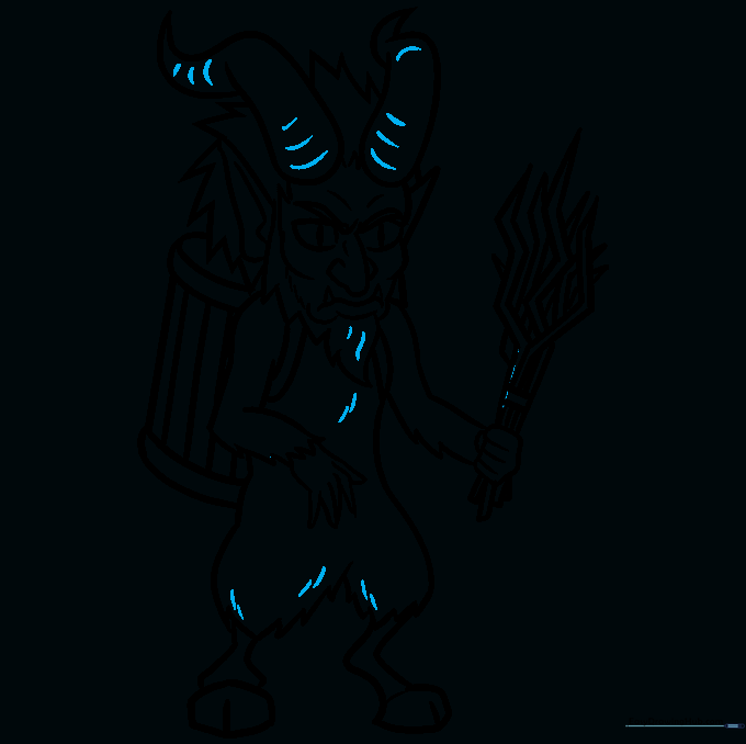 Detailed sketch of Krampus with added texture lines on horns and fur.