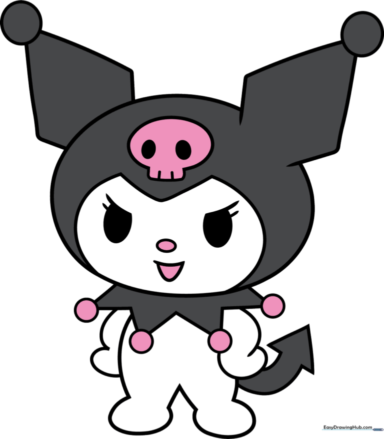 Completed colorful drawing of Kuromi from Sanrio, showcasing her iconic jester hat and pose.