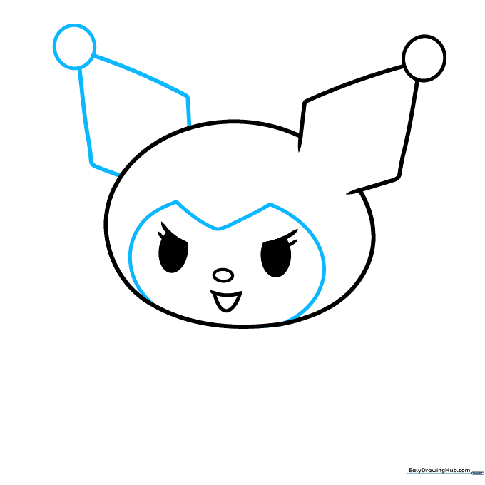 Drawing the second ear and the curved M-shaped line across the top of the head.