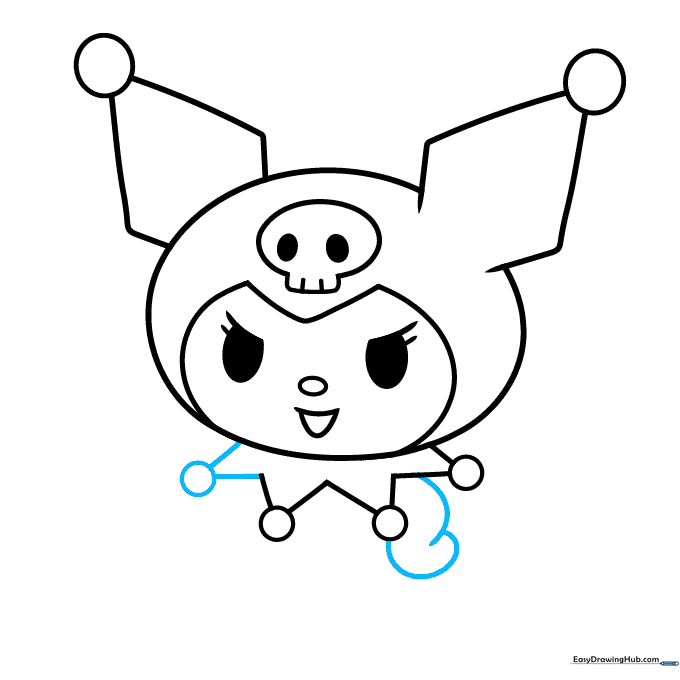 Drawing the first arm resting on the hip to establish Kuromi's pose.
