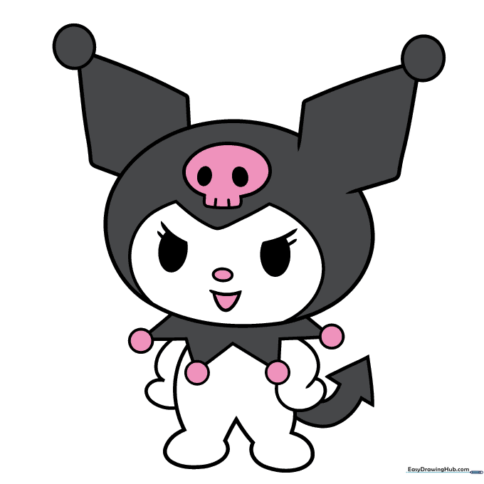 The final colored Kuromi drawing showing the black, white, and pink color scheme.