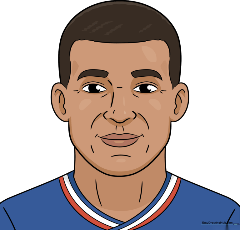 A vibrant, finished portrait of soccer star Kylian Mbappe, perfect for fans and young artists.