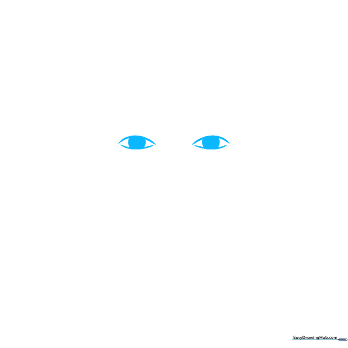 Close-up sketch of two eyes with curved upper lids and round pupils for a Kylian Mbappe portrait.