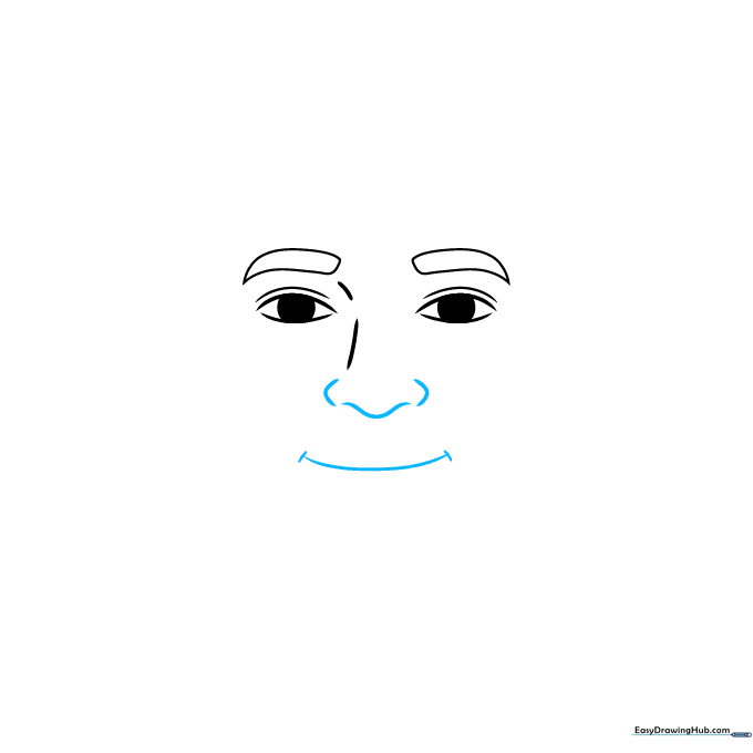 Detailed sketch of a nose and a subtle smiling mouth with corner accents.