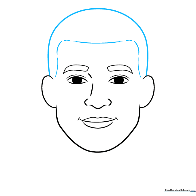 Adding the top of the head and a textured hairline to the portrait.