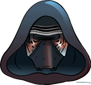 Finished illustration of Kylo Ren's helmet and cloak.