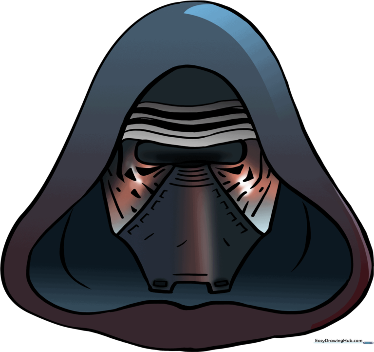 Finished illustration of Kylo Ren's helmet and cloak.