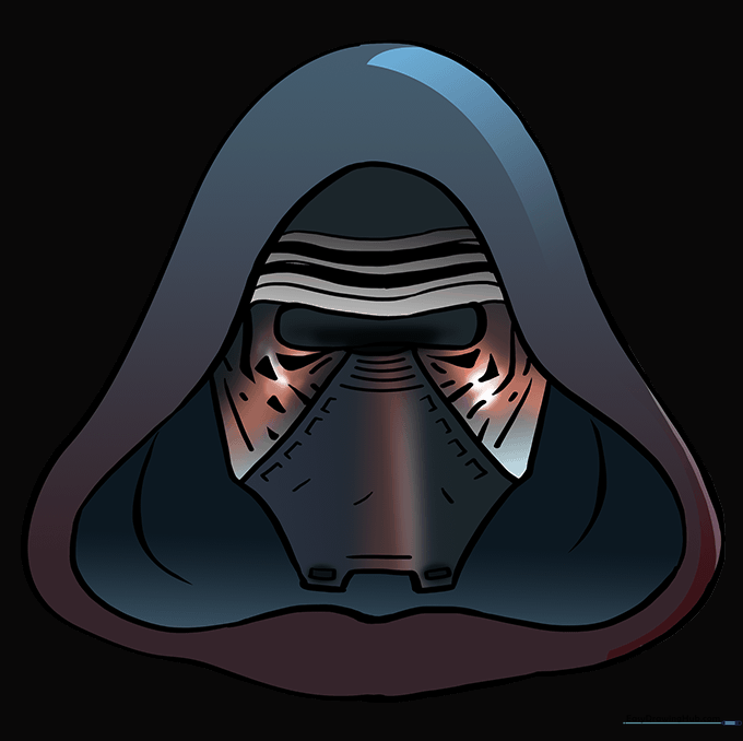 The finished Kylo Ren drawing colored in black and grey.