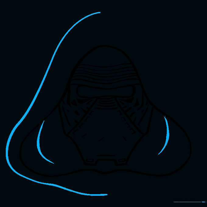 Outer lines of the cloak being drawn around the mask.