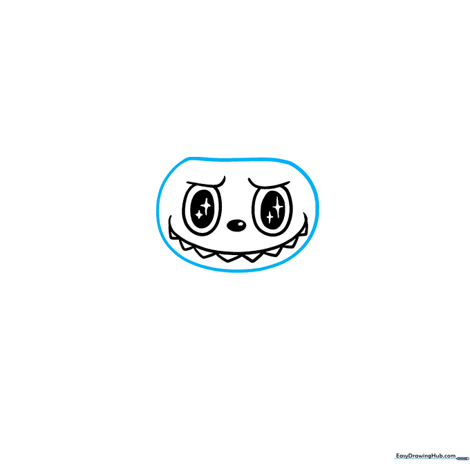 Outline of the rounded, slightly flattened head shape surrounding the facial features.