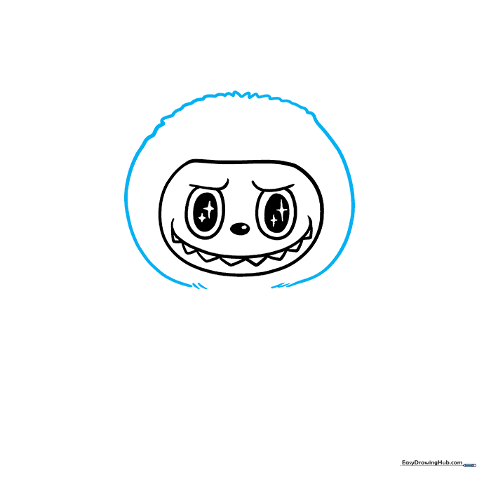 The head outline is transformed into a furry texture using short, overlapping pencil strokes.