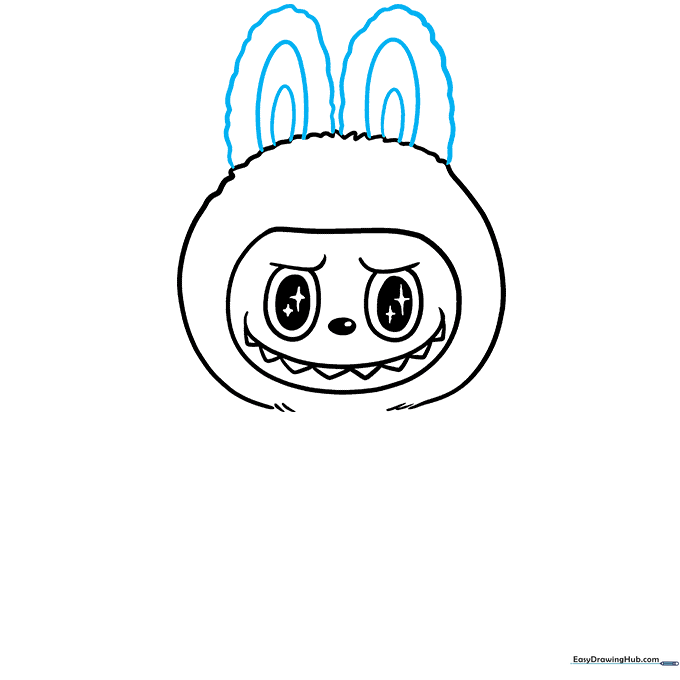 Two long, wavy rabbit-like ears added to the top of the furry Labubu head.