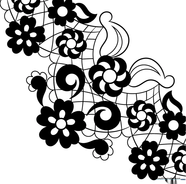 A beautiful, finished illustration of intricate floral lace pattern.