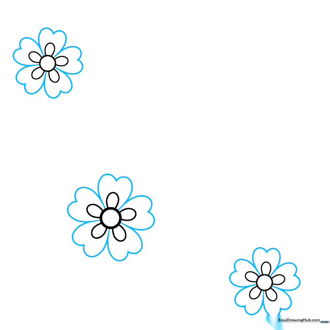 Drawing heart-shaped outlines around existing oval petals to create layered flowers.