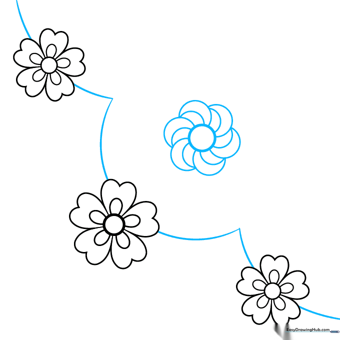 Adding a wavy scalloped border line connecting the flower shapes.
