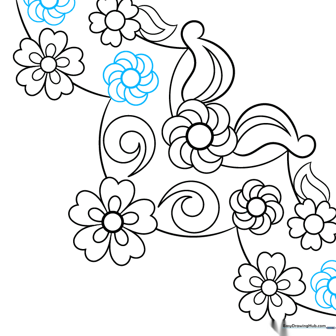 Drawing partial moonflower shapes along the edge to simulate continuous lace.