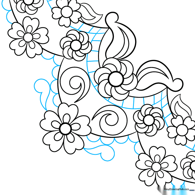 Adding vertical lines and U-shaped patterns to create a textured net effect.