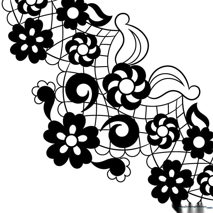Finished lace drawing with clean lines, ready for coloring.