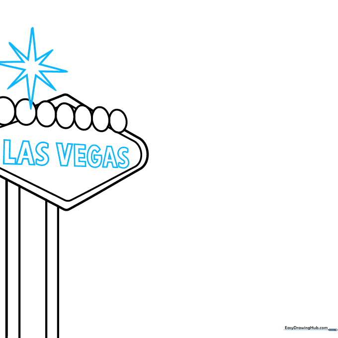 Las Vegas sign with text written inside and a starburst detail added on top.