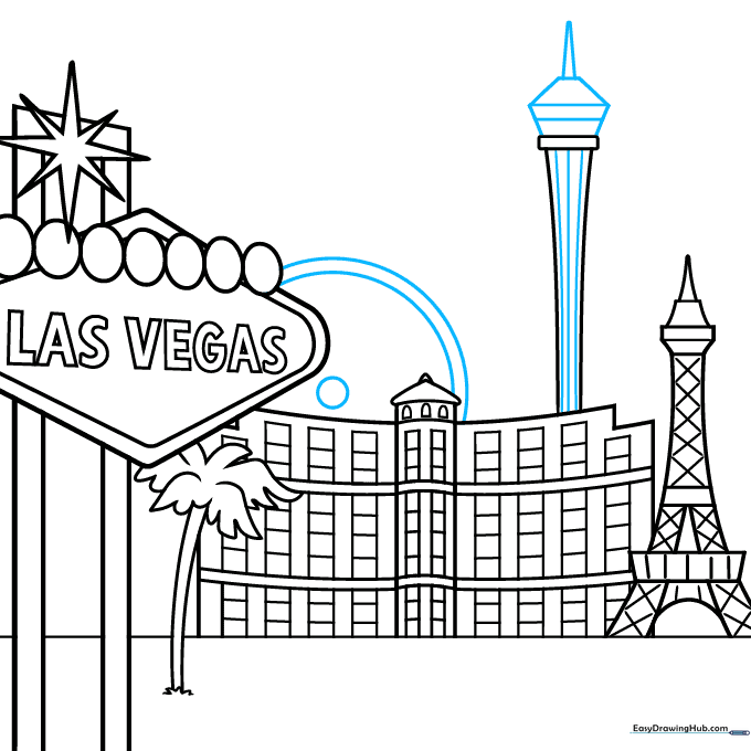 Adding the top structure to The Strat and a large circle for the High Roller Ferris wheel.