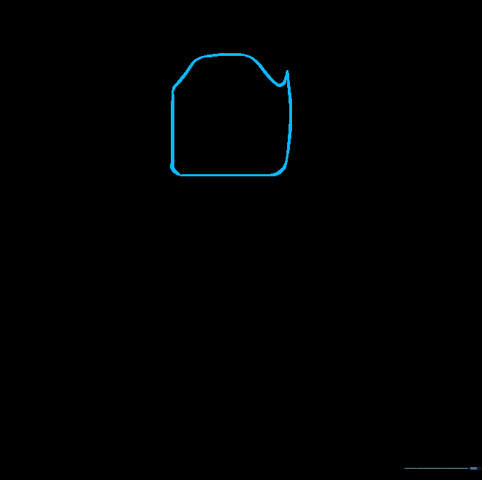 Pencil sketch of the square-shaped Lego Batman head outline.