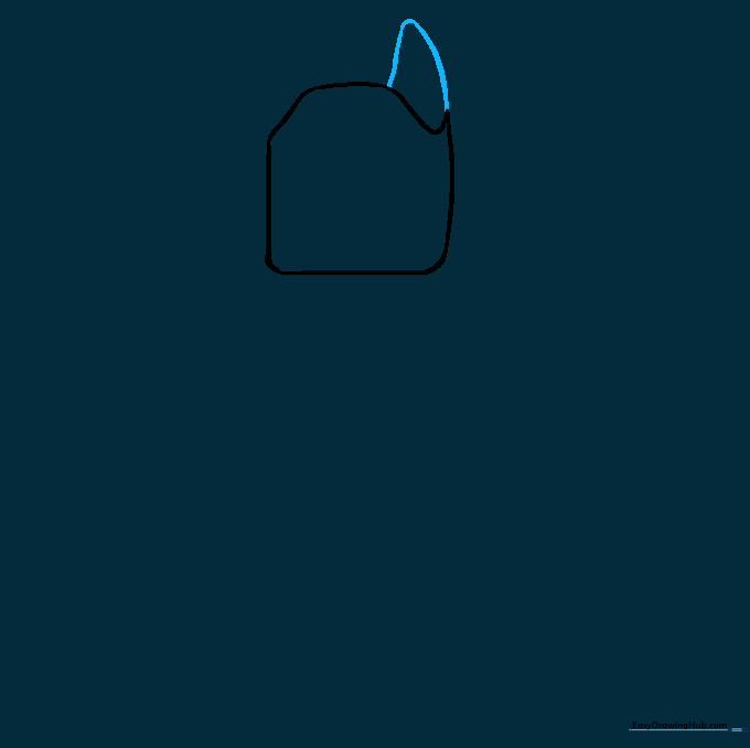 Drawing the first pointed ear on the Lego Batman head.