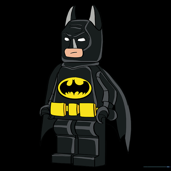 The finished, colored Lego Batman drawing.