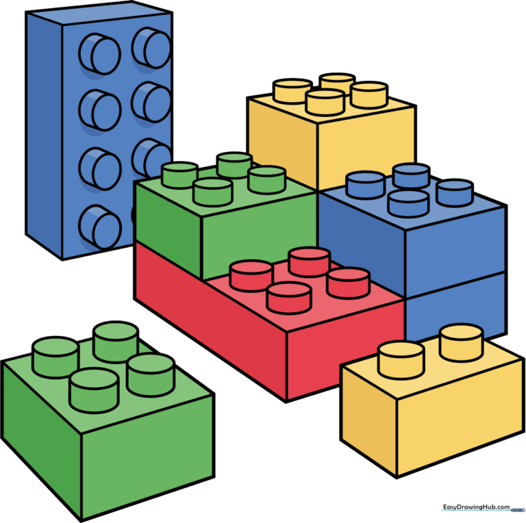 A colorful collection of hand-drawn Lego bricks stacked together.