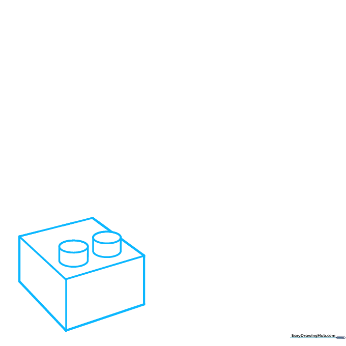 Pencil sketch showing the initial 3D cube construction for a Lego brick base.