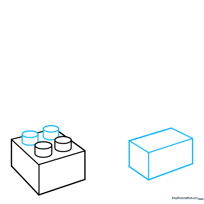 Adding two cylindrical studs to the top of the sketched Lego brick.